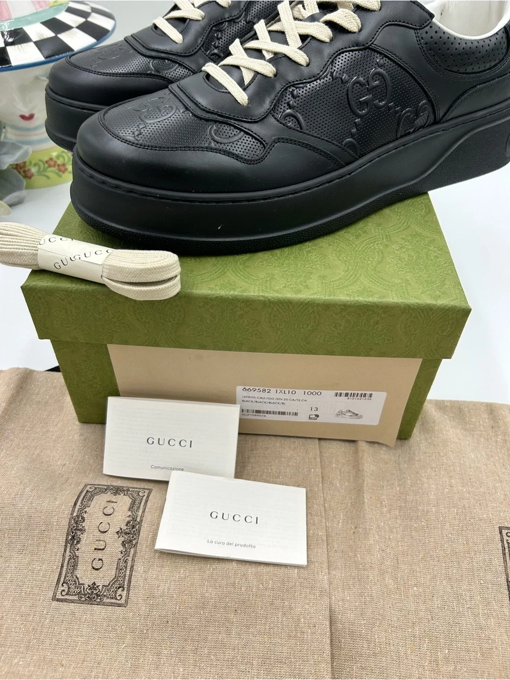 Men's Gucci, Gigi embossed leather sneakers size 13 fits 13.5 US made in Italy